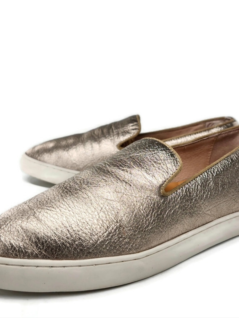 Birdies The Swift Metallic Gold Leather Slip-On No-Lace Loafer Style Sneakers